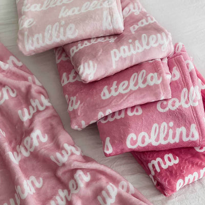 pink personalized name blanket