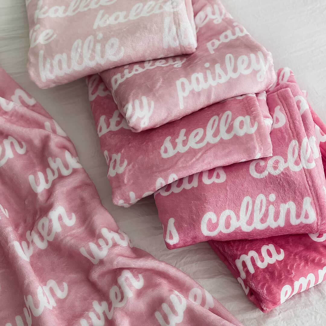 pink personalized color blanket with names 