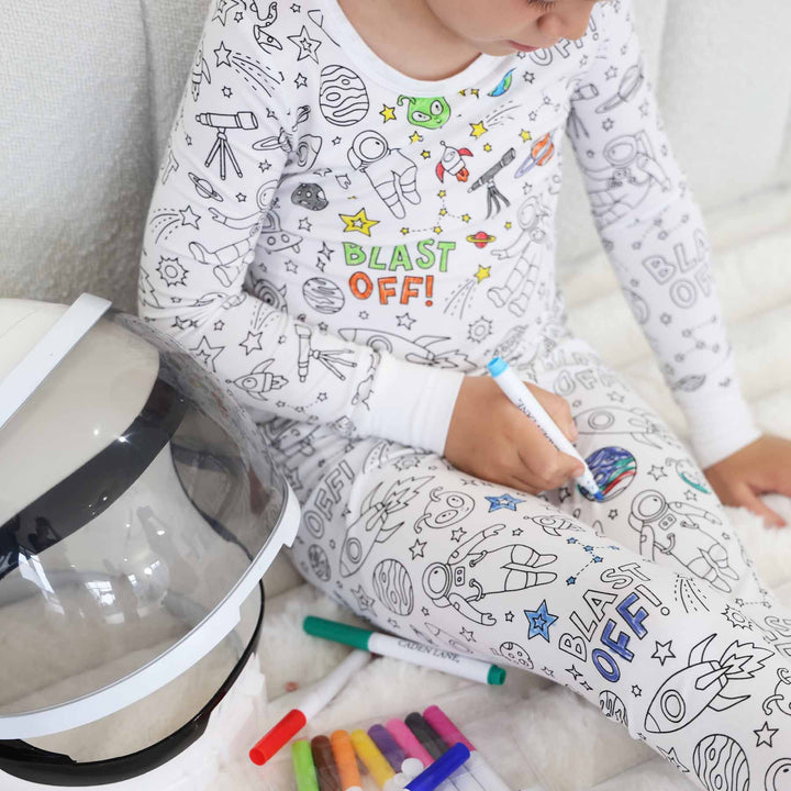 blast off colorable two piece pajama set for kids 