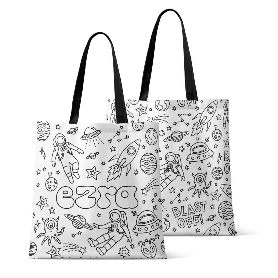 blast off personalized tote bag for kids