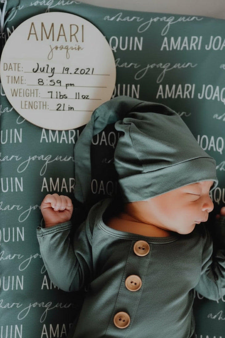 block and script font wood name announcement 