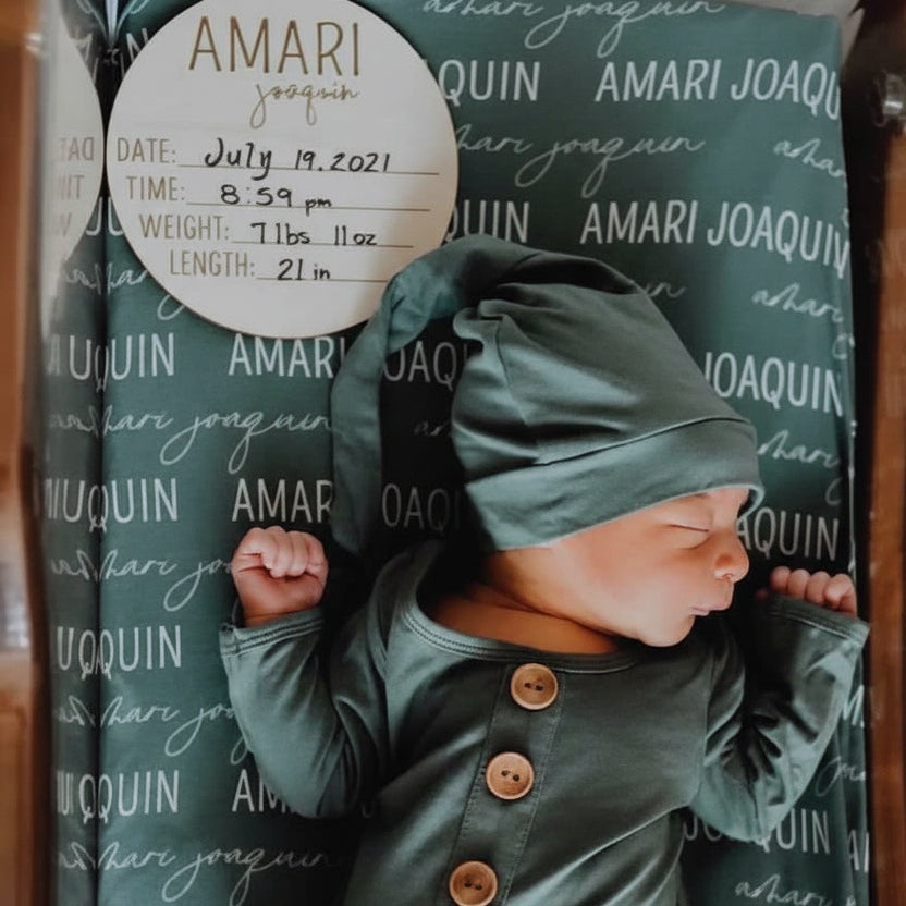 block and script font wood name announcement 