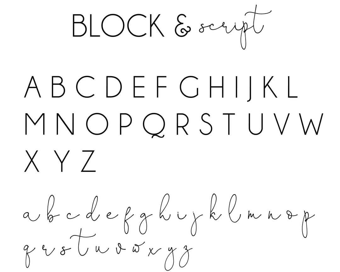 block and script font 