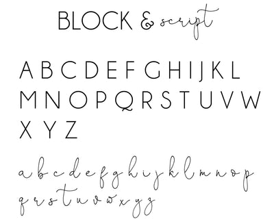block and script font 