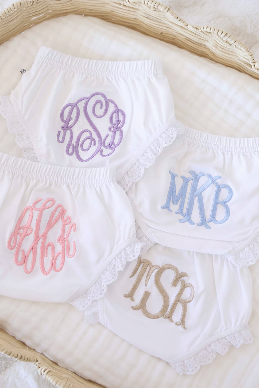 embroidered bloomers for babies with monogram 