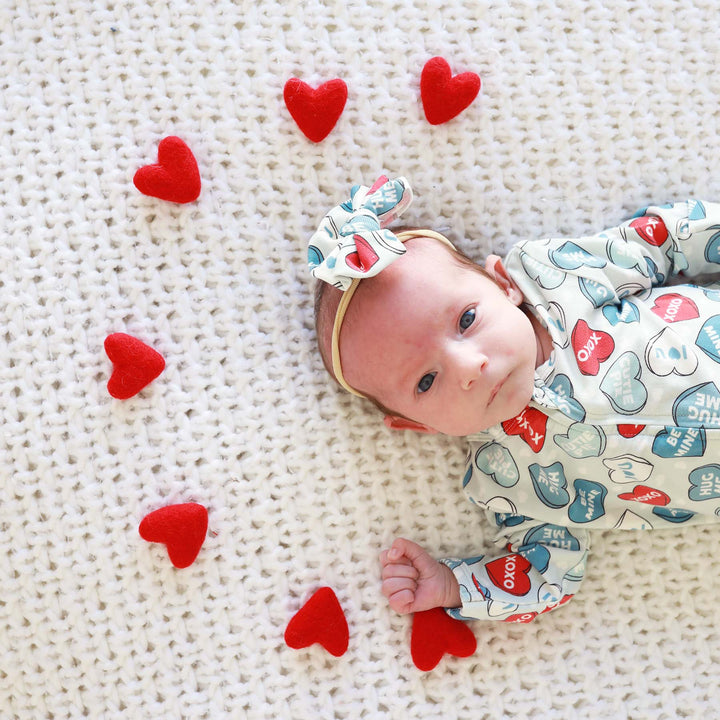 blue candy crush knit bow headband for newborn 