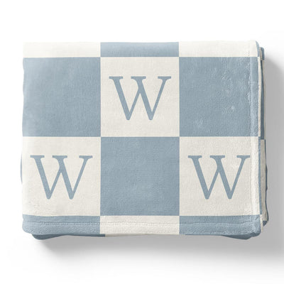 blue check personalized initial blanket 