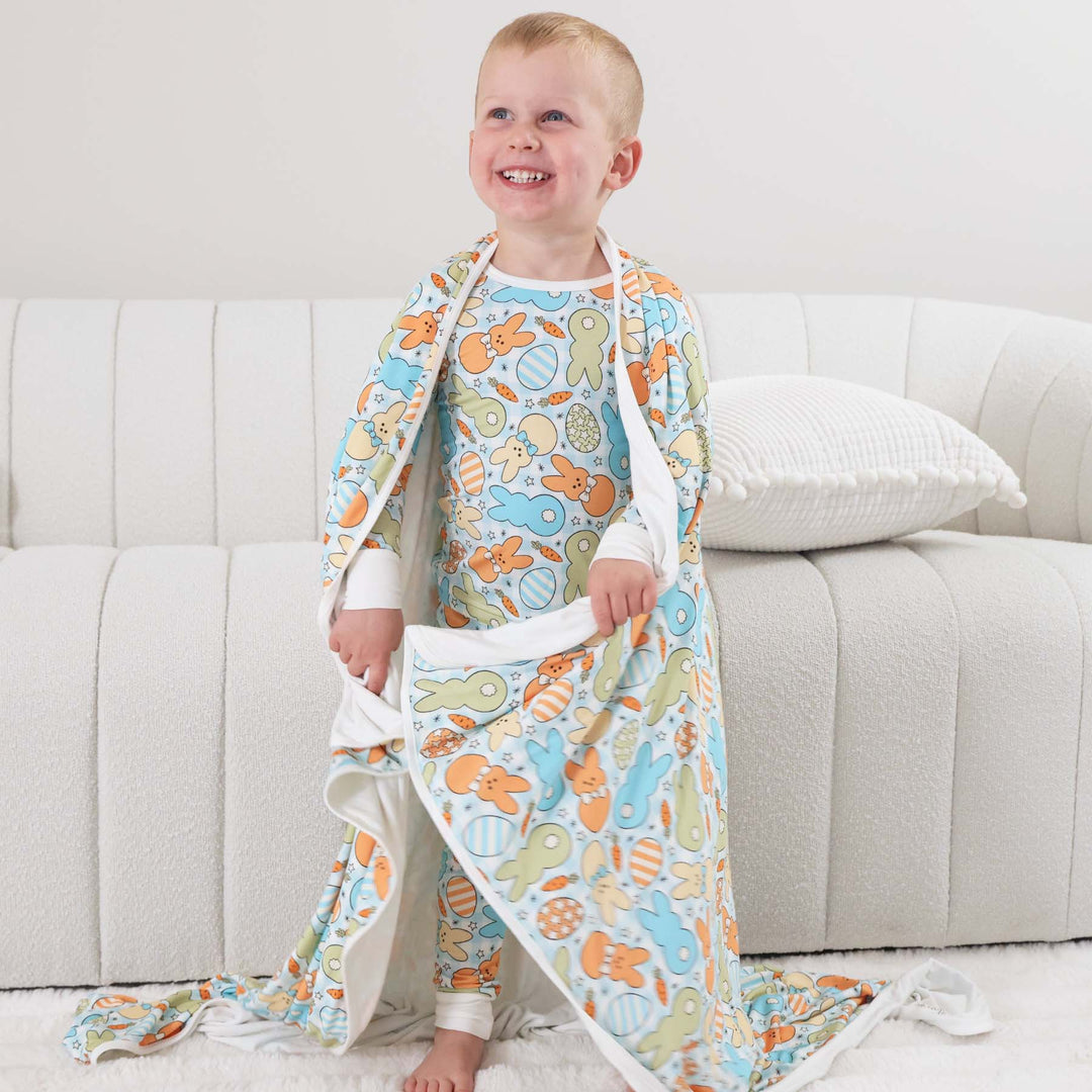 blue easter bamboo blanket for kids 