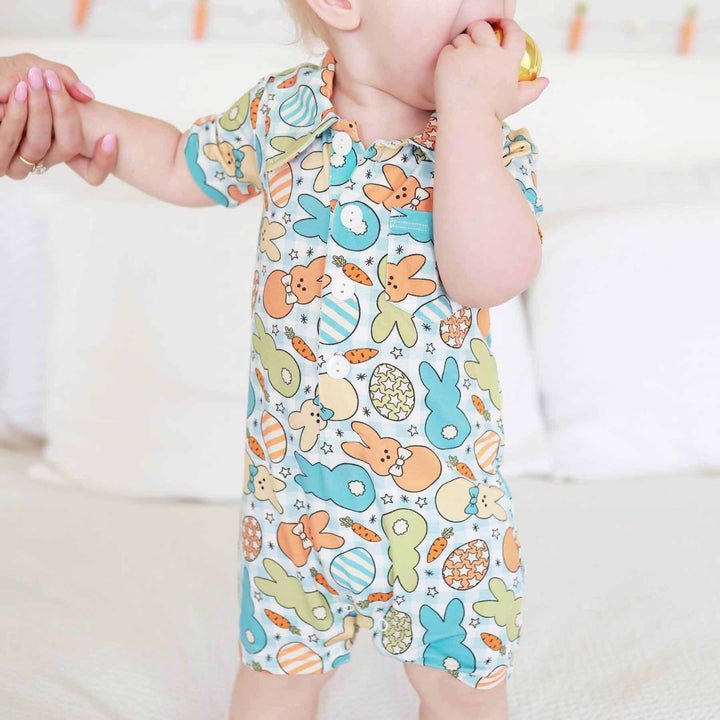 Cottontail Cuties Button Romper | Blue