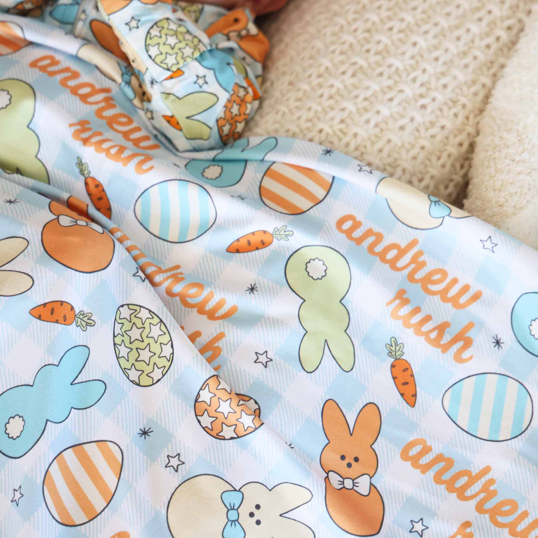 cottontail cuties blue personalized swaddle blanket for babies 