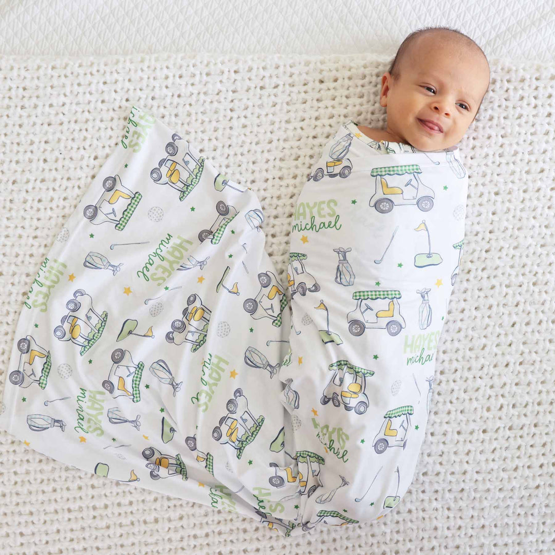 preppy golf personalized swaddle blanket for babies 