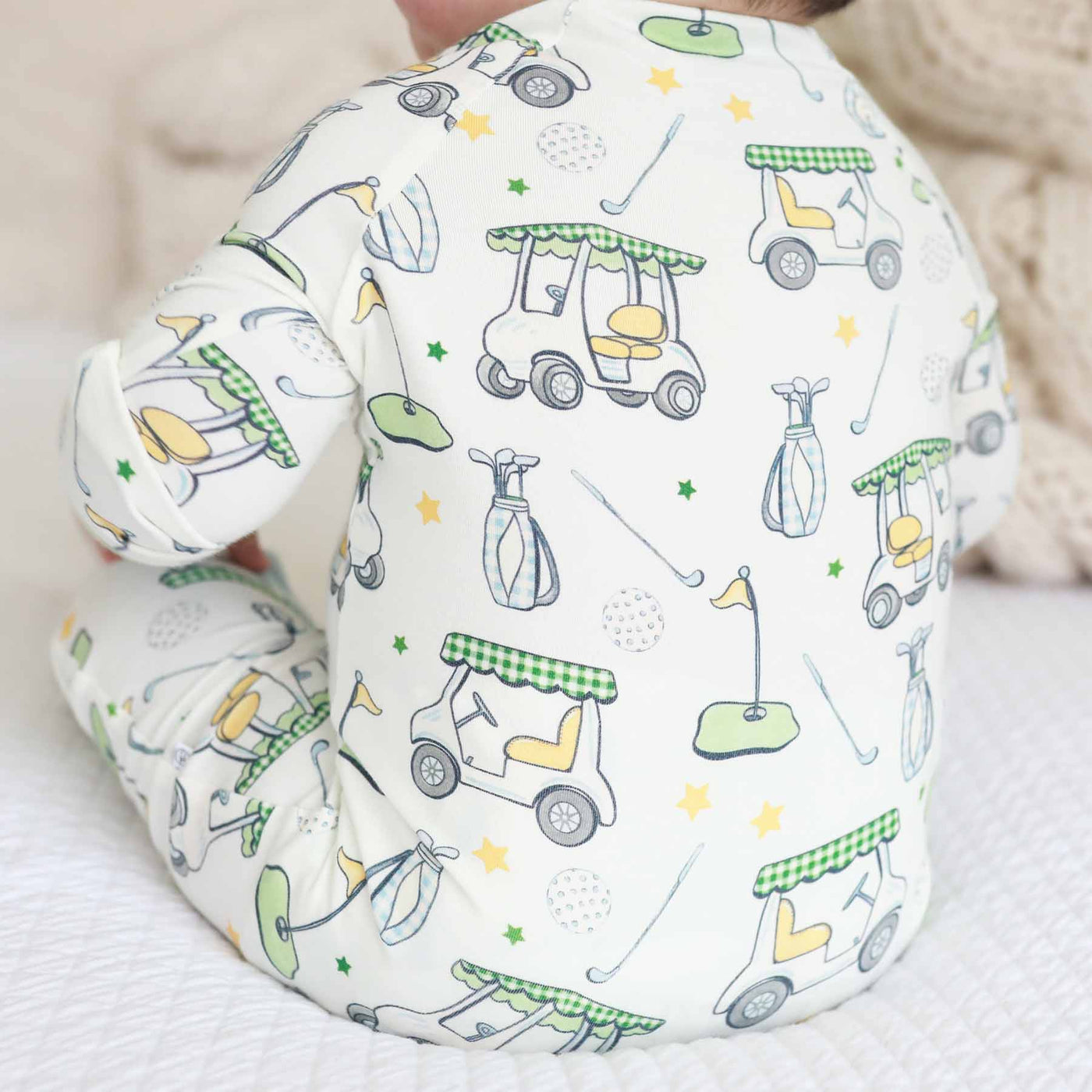 green golf pajama romper for toddlers
