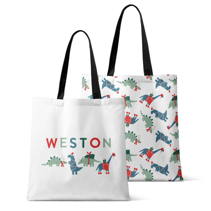 personalized holiday dino tote blue 