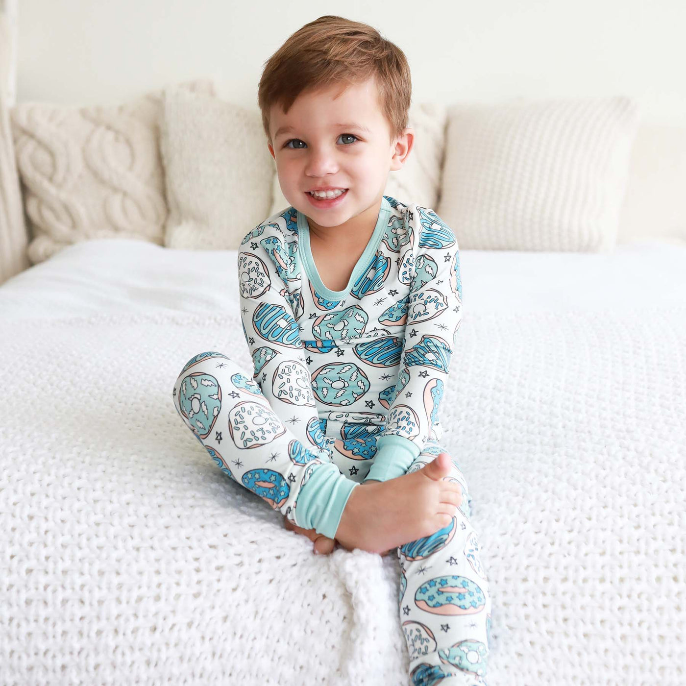 blue bamboo donut pajama print for kids two piece set 