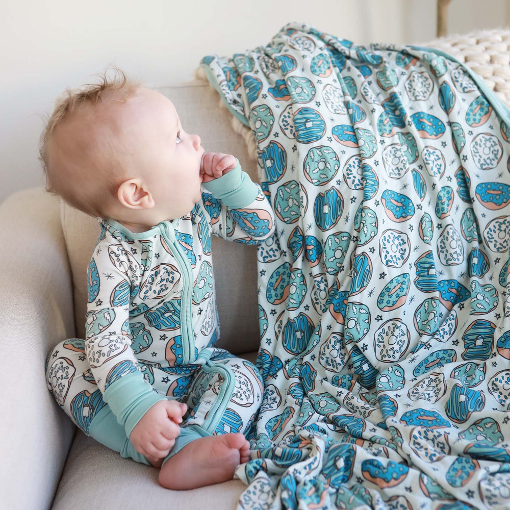 donut shop double sided bamboo blanket blue 