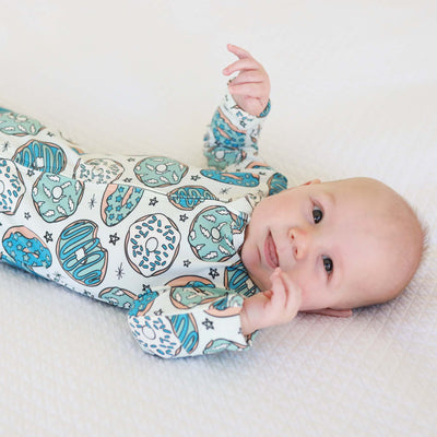 blue donut zipper footie pajama for babies 