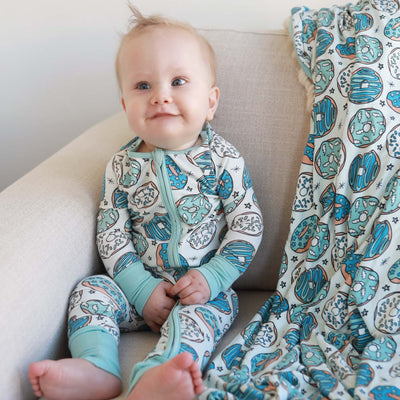 blue donut romper for babies and toddlers