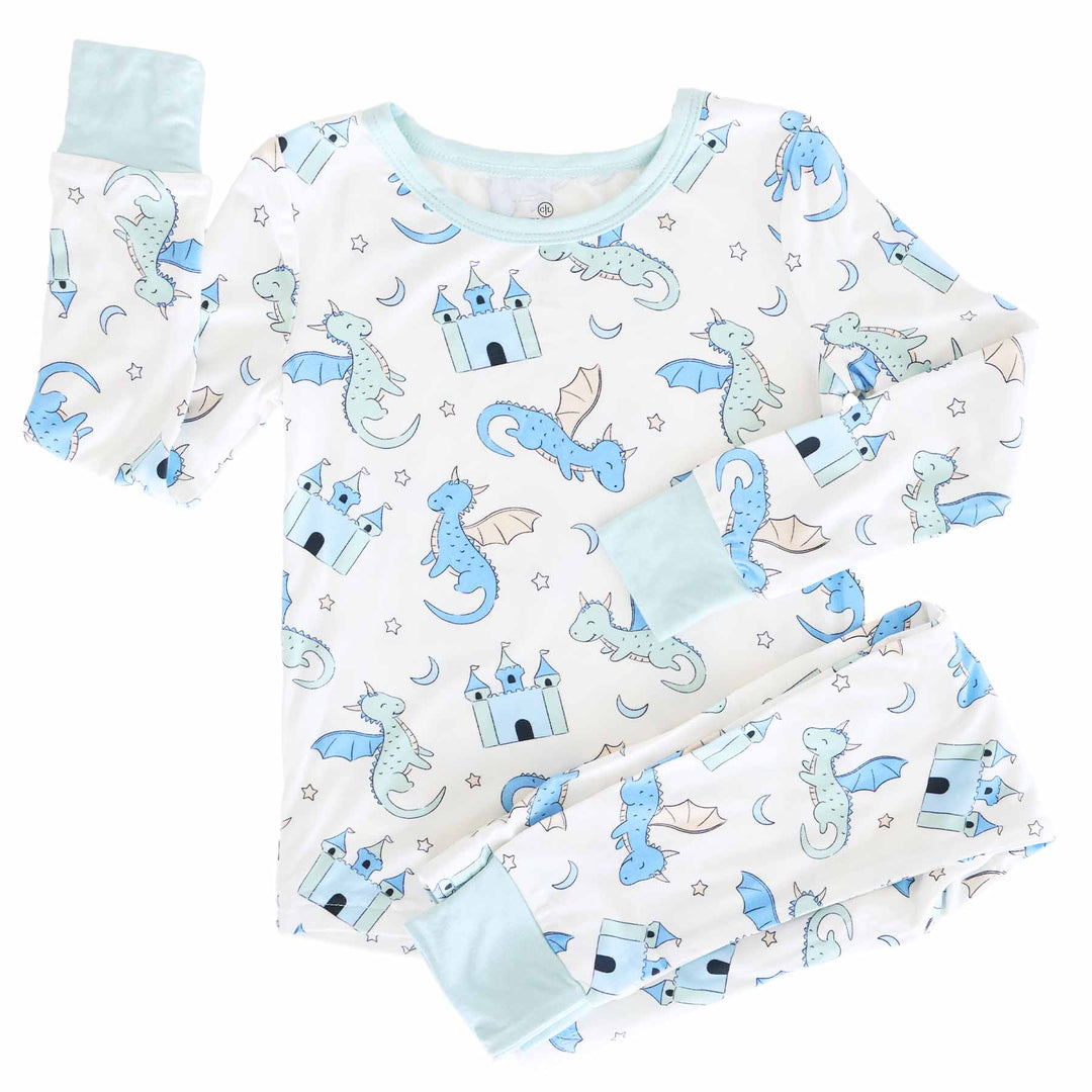 Boy fantasy castle and dragon pajamas for kids