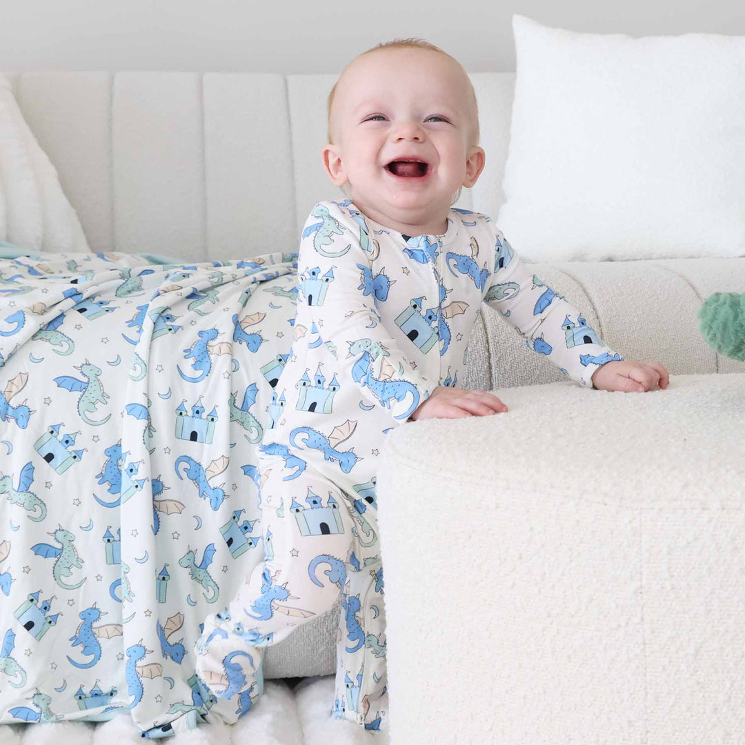 Infant zipper onesie in fantasy dragon print