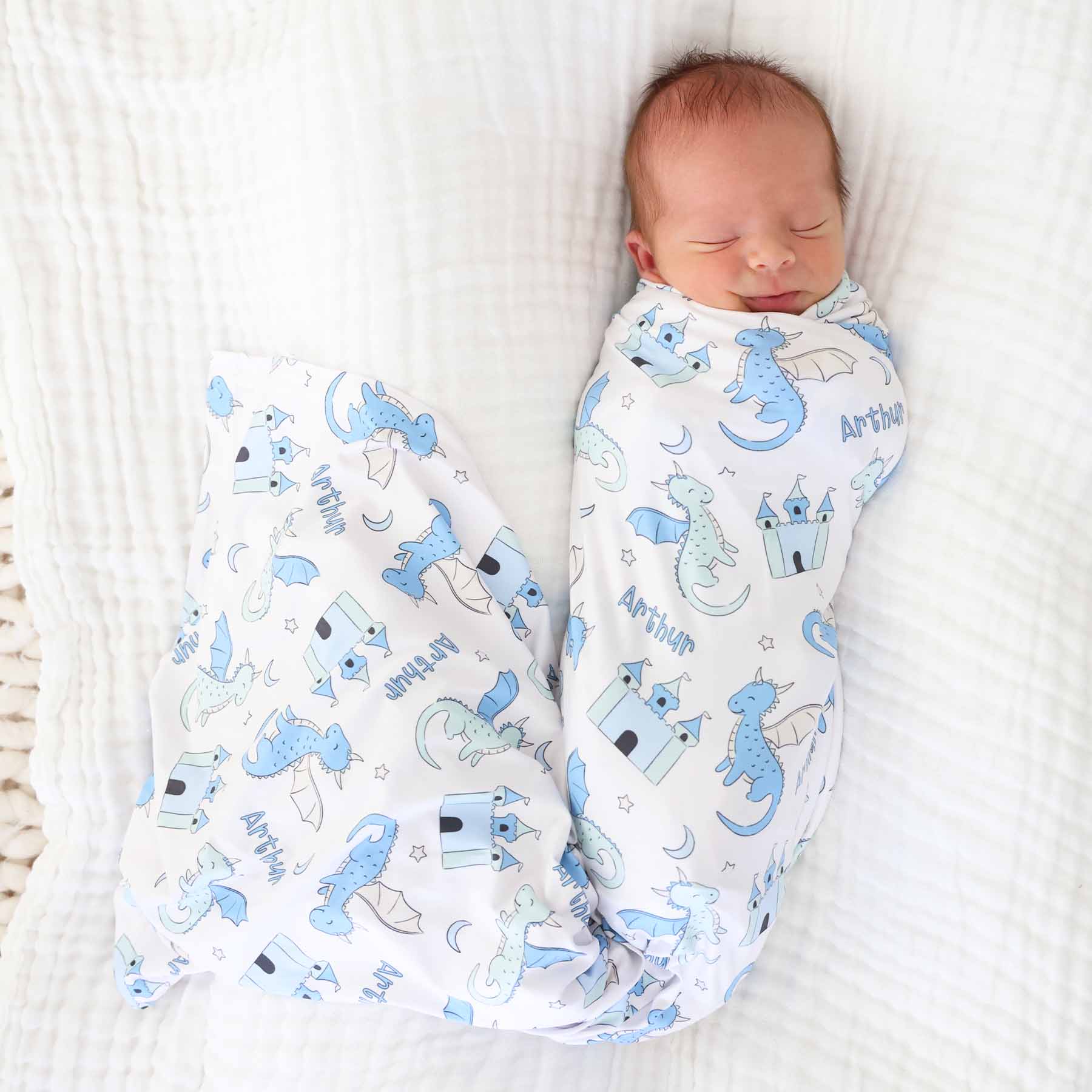 Dragon Adventure Personalized Swaddle Blanket | Blue