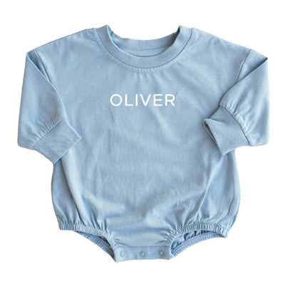 light blue personalized long sleeve bubble romper for easter 