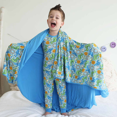 kids bamboo blanket with floaties on it blue 