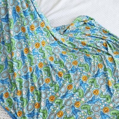 floatie friends bamboo blanket for kids blue and green 