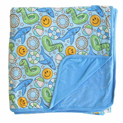 double sided bamboo blanket for kids floatie friends blue 