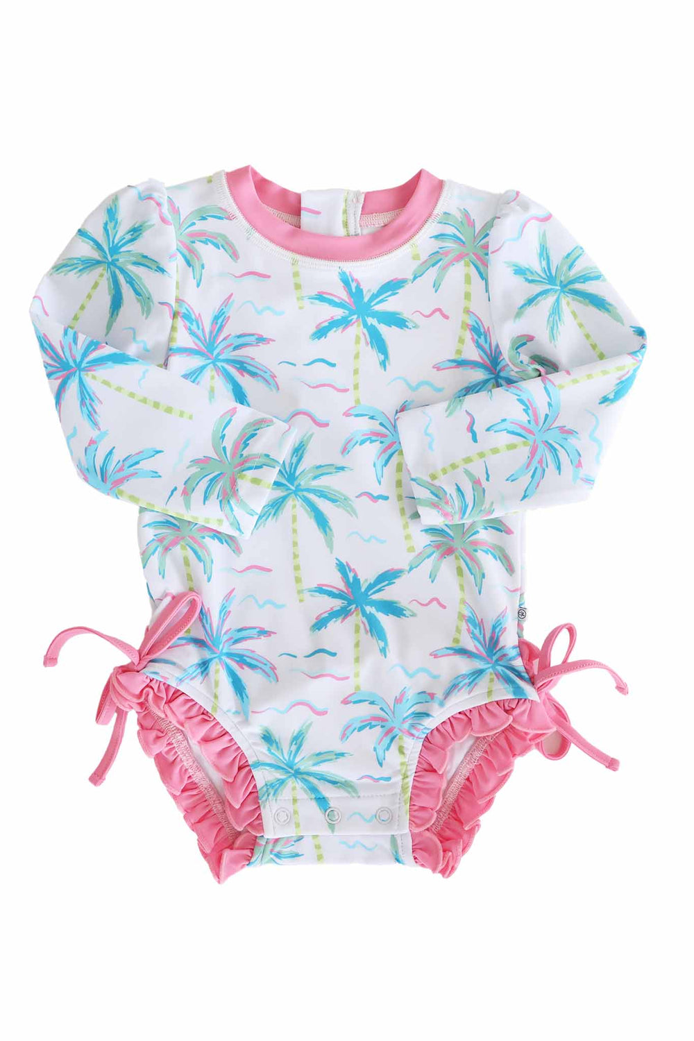 blue lagoon long sleeve rash guard with ruffle bottom