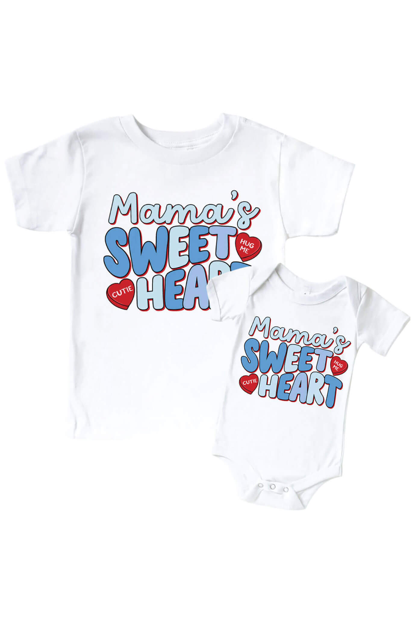 Mama's Sweetheart Blue Graphic Bodysuit & Kids Tee | White