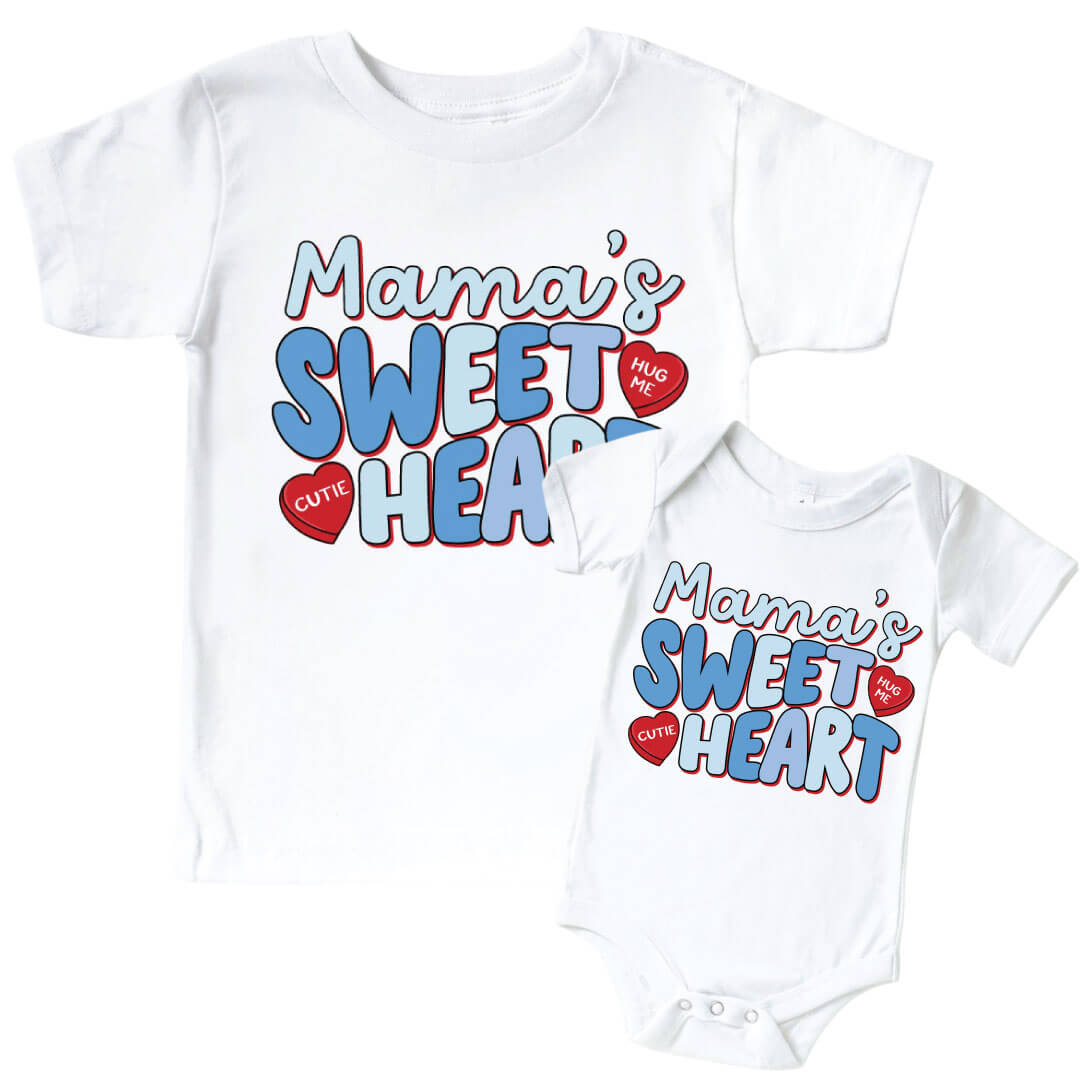 Mama's Sweetheart Blue Graphic Bodysuit & Kids Tee | White