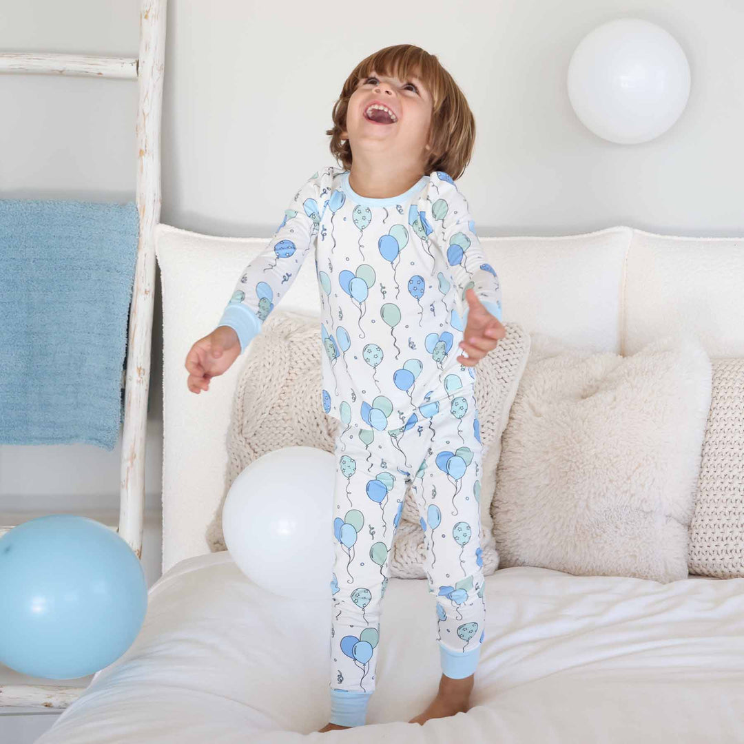 blue party time two piece pajama set for kids 