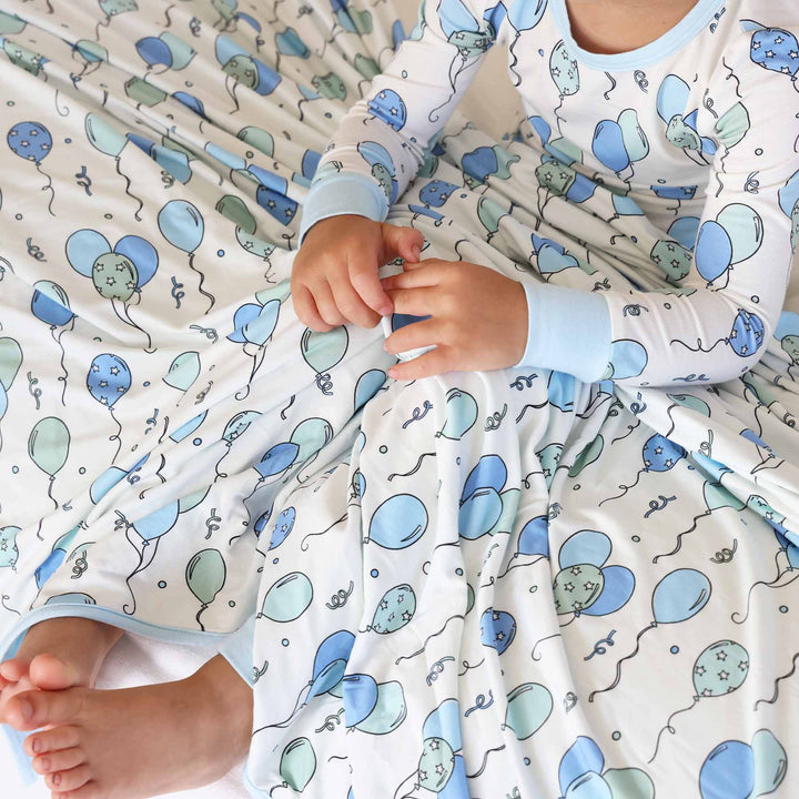 blue party time double sided bamboo blanket for kids 