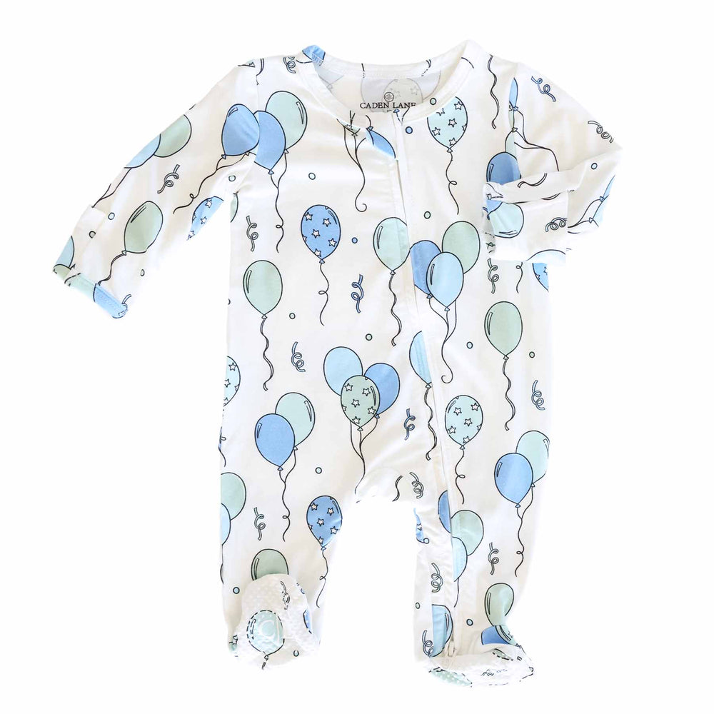 blue balloon party footie for babies