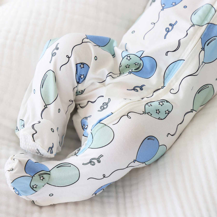 blue party time zipper footie with double zipper 