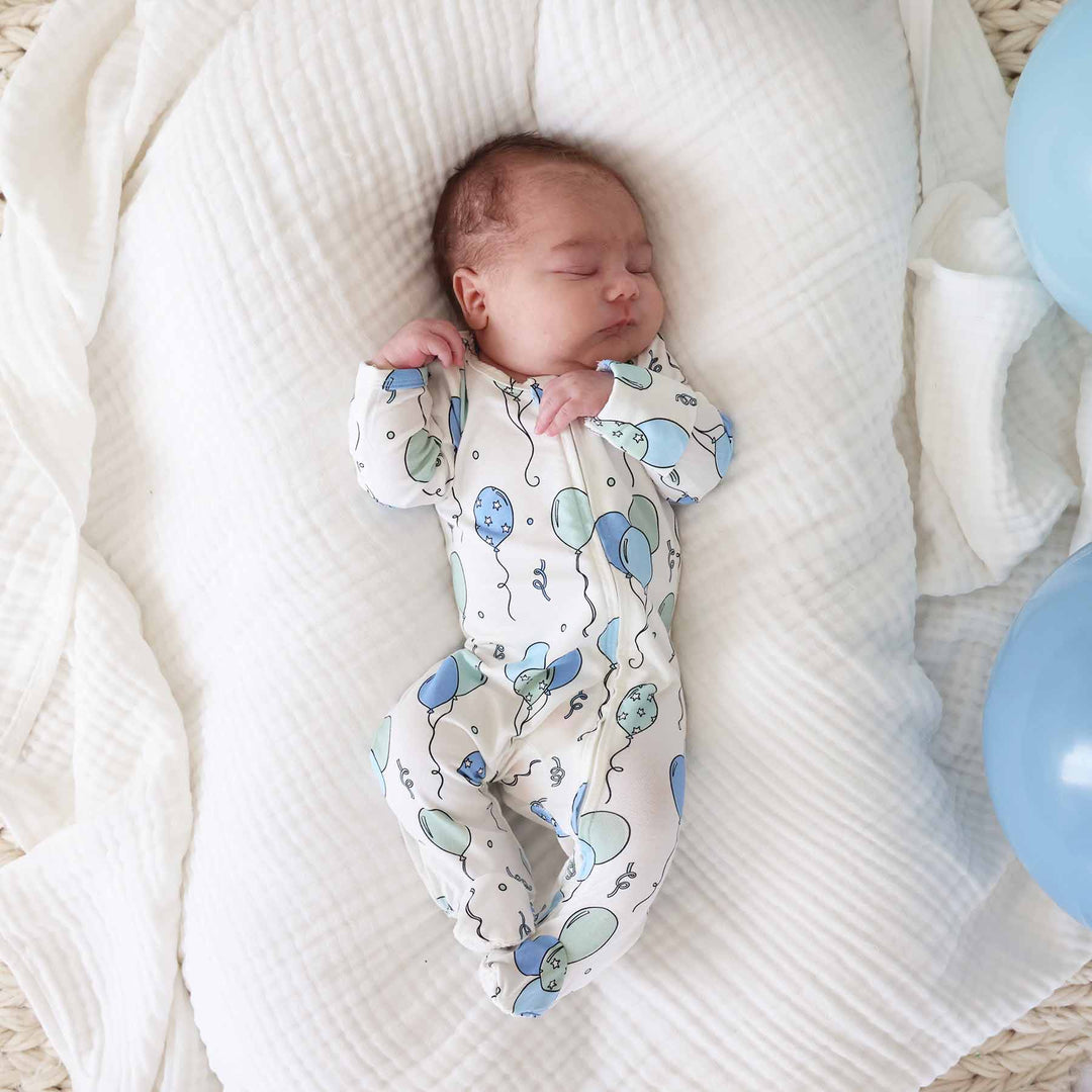 blue balloon baby boy footie pajama 