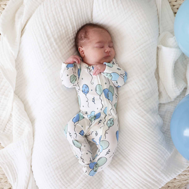 blue balloon baby boy footie pajama 