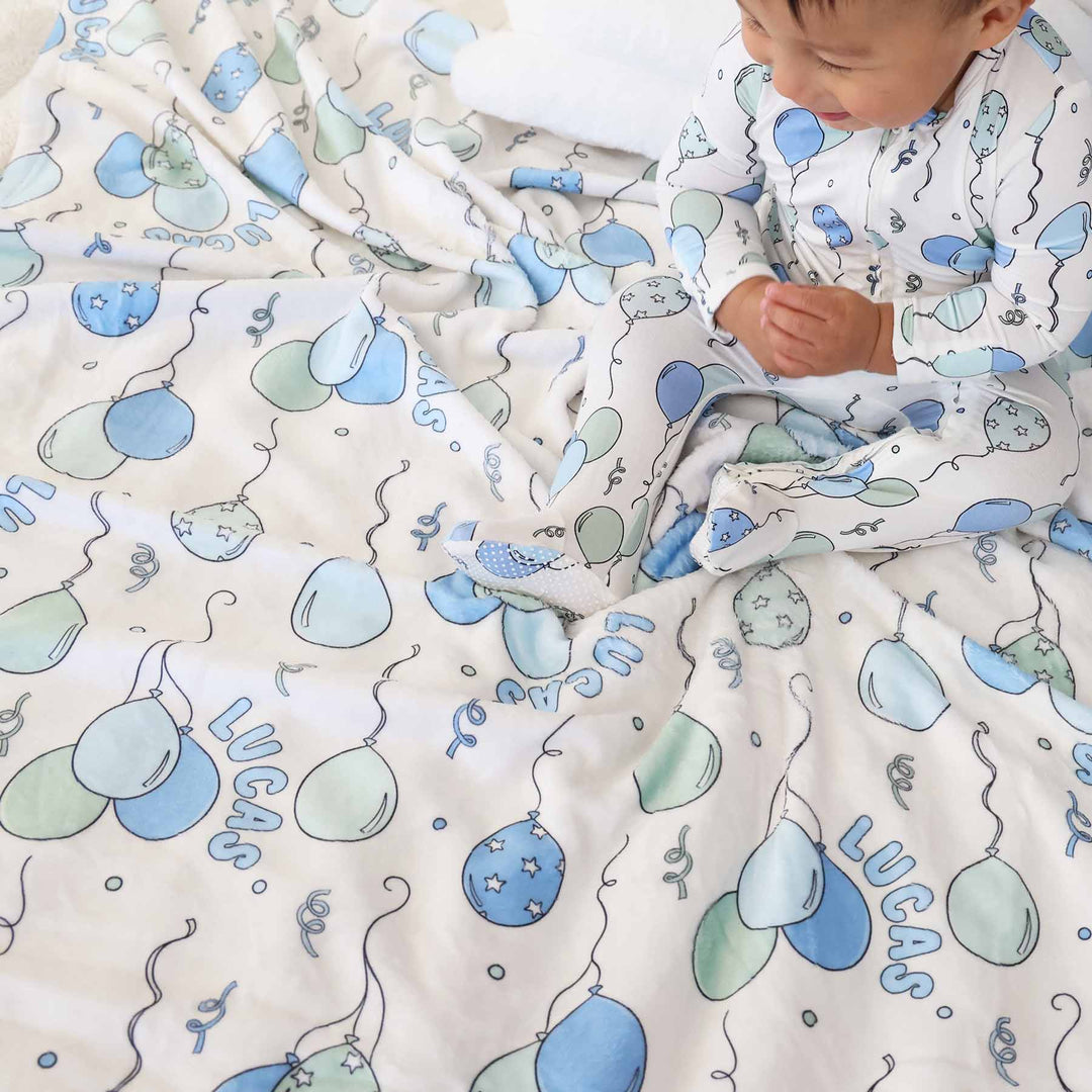 personalized birthday blanket for boys with matching baby zipper footie 