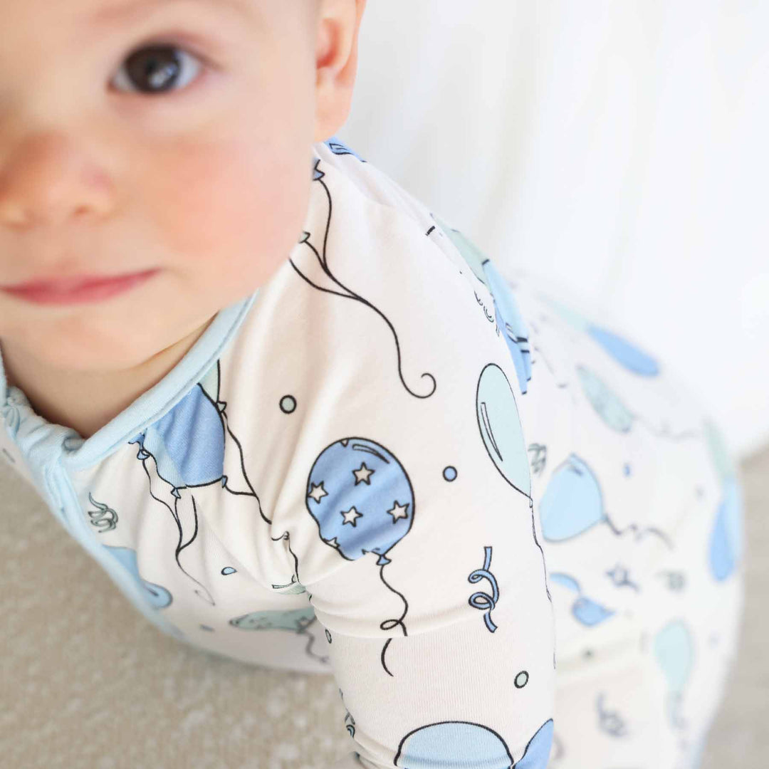 party time zipper romper for baby and toddler boys 