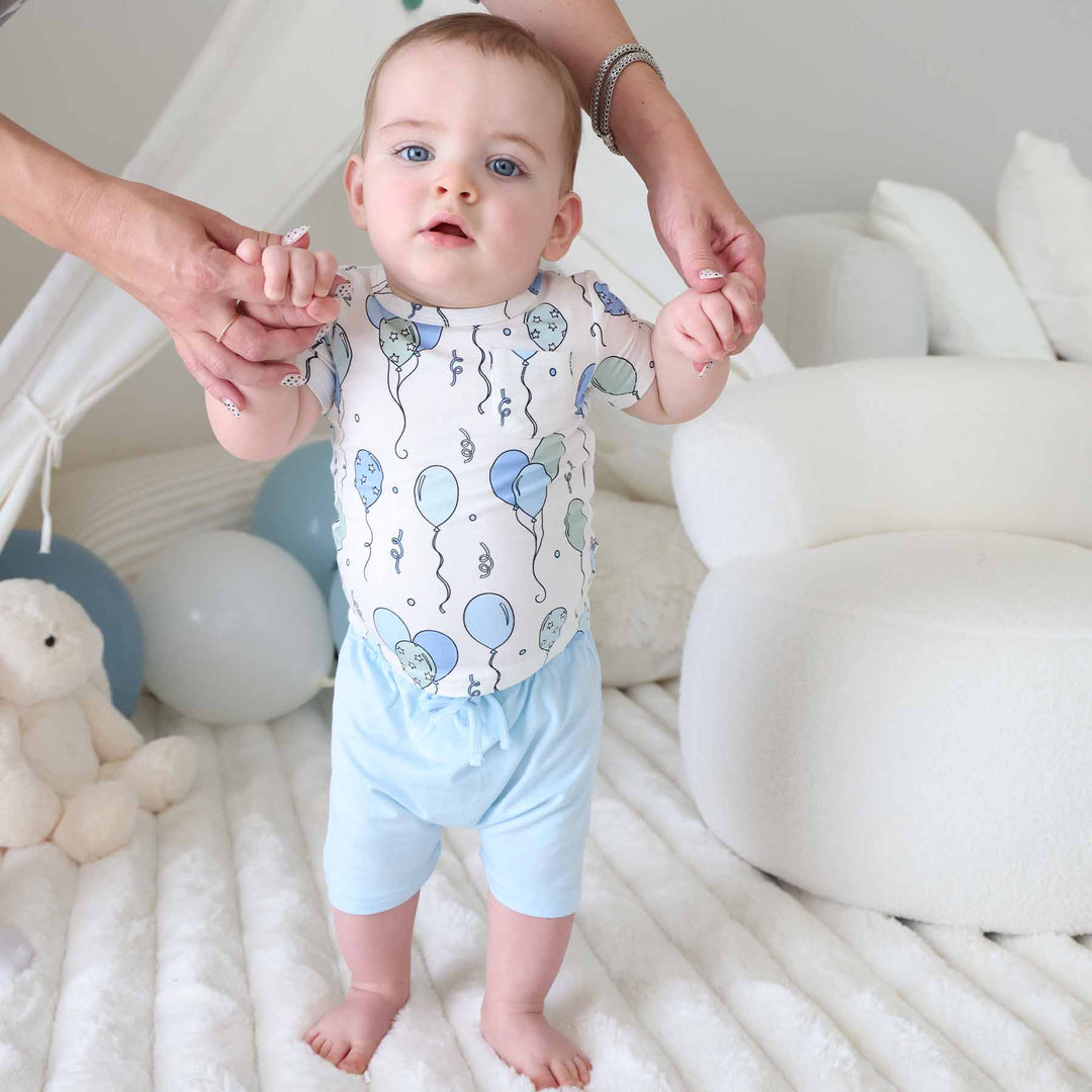 blue party time short sleeve shirt and short set 