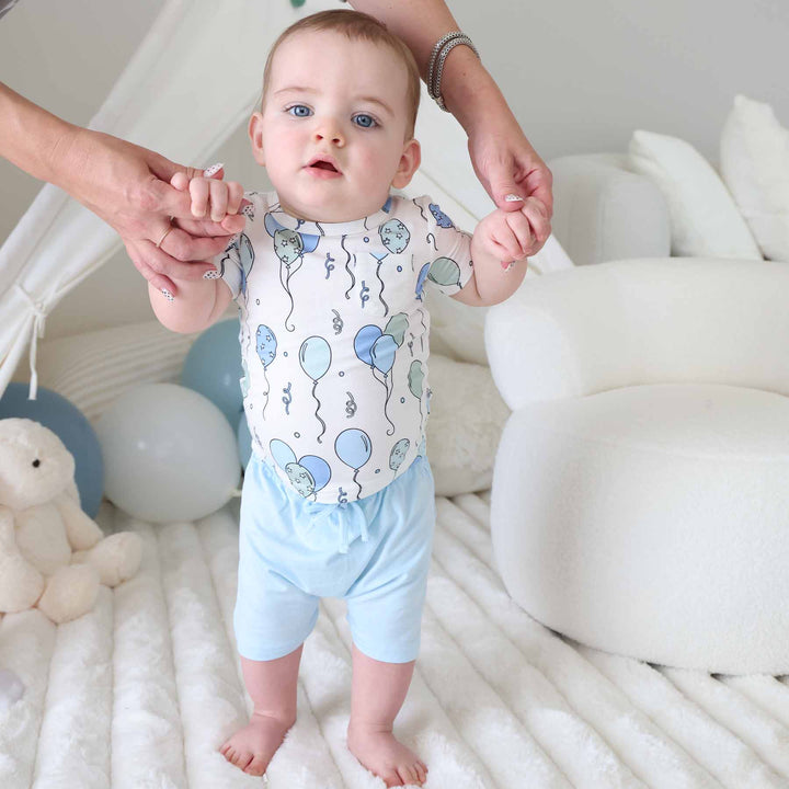 blue party time short sleeve shirt and short set 