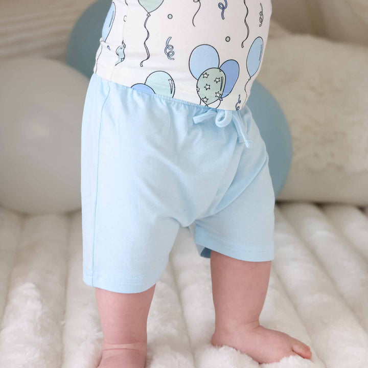 light blue short and short sleeve balloon tee set 