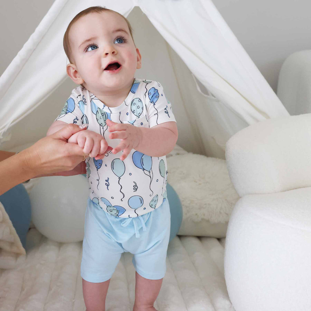 blue party time short set for baby and toddler boys 