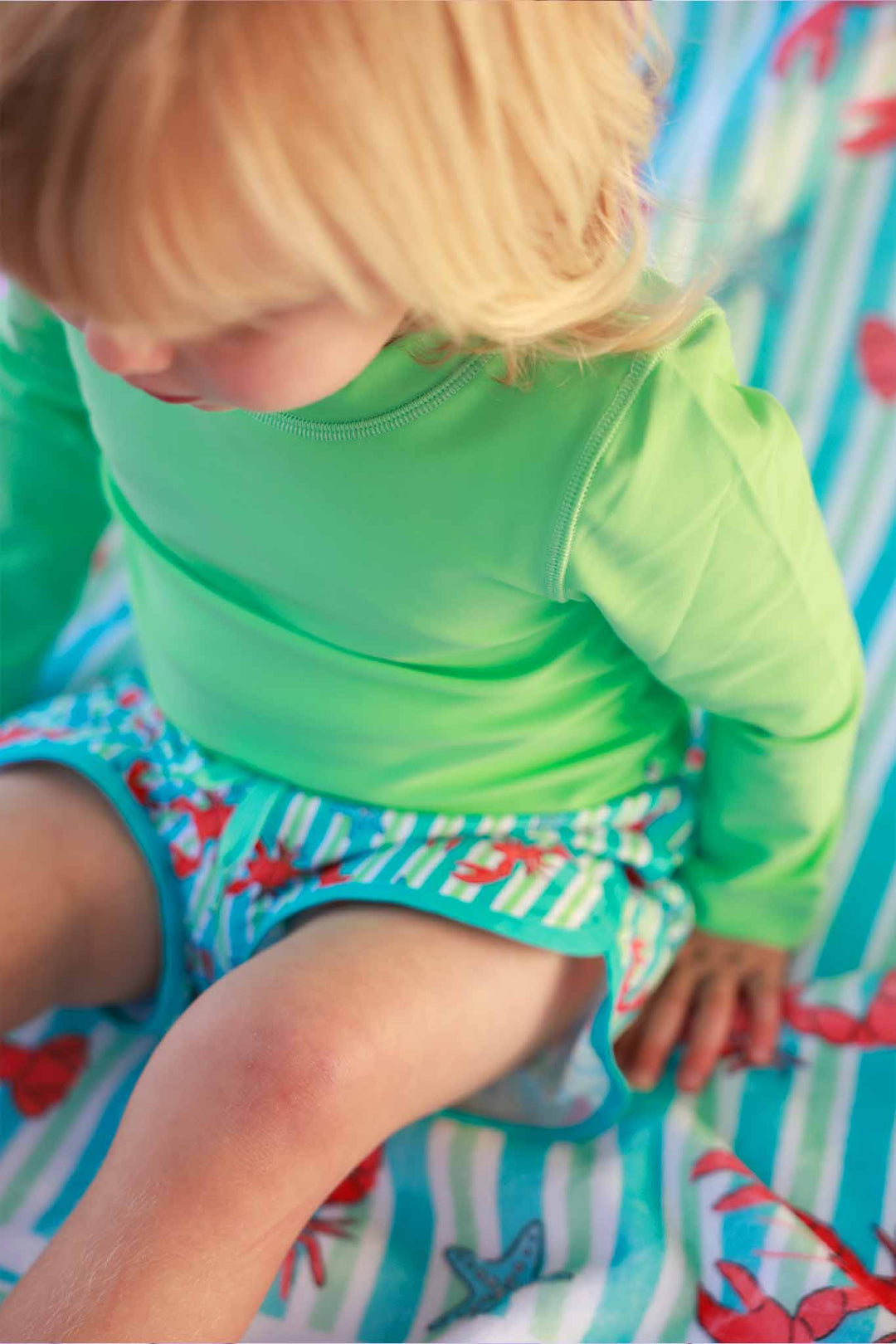 blue pinch me swim trunks and long sleeve rash guard shirt for boys 