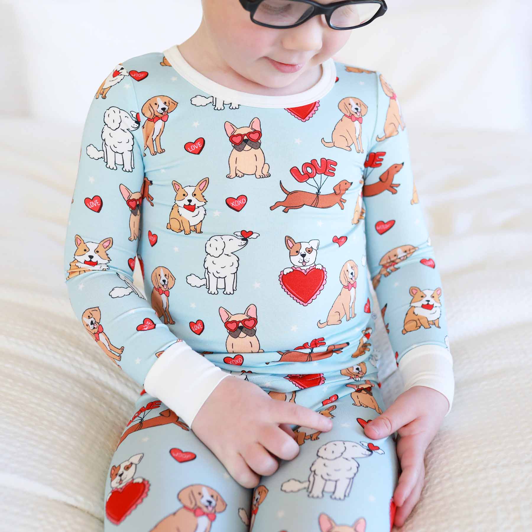 Pups & Kisses Two Piece Pajama Set | Blue