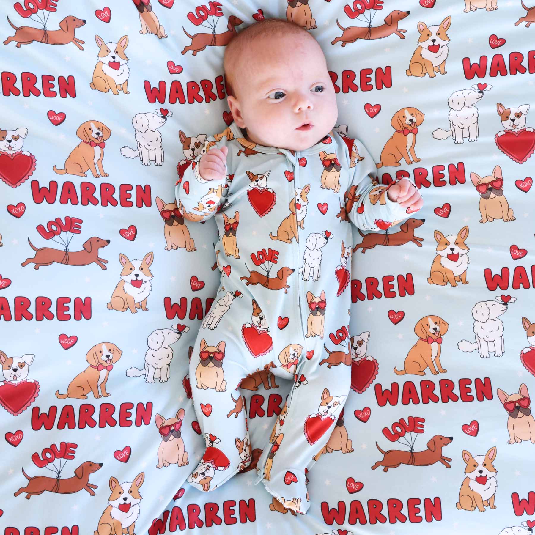 Pups & Kisses Zipper Footie | Blue