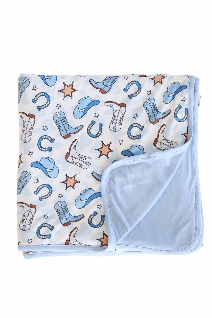 blue rodeo themed double sided bamboo blanket 