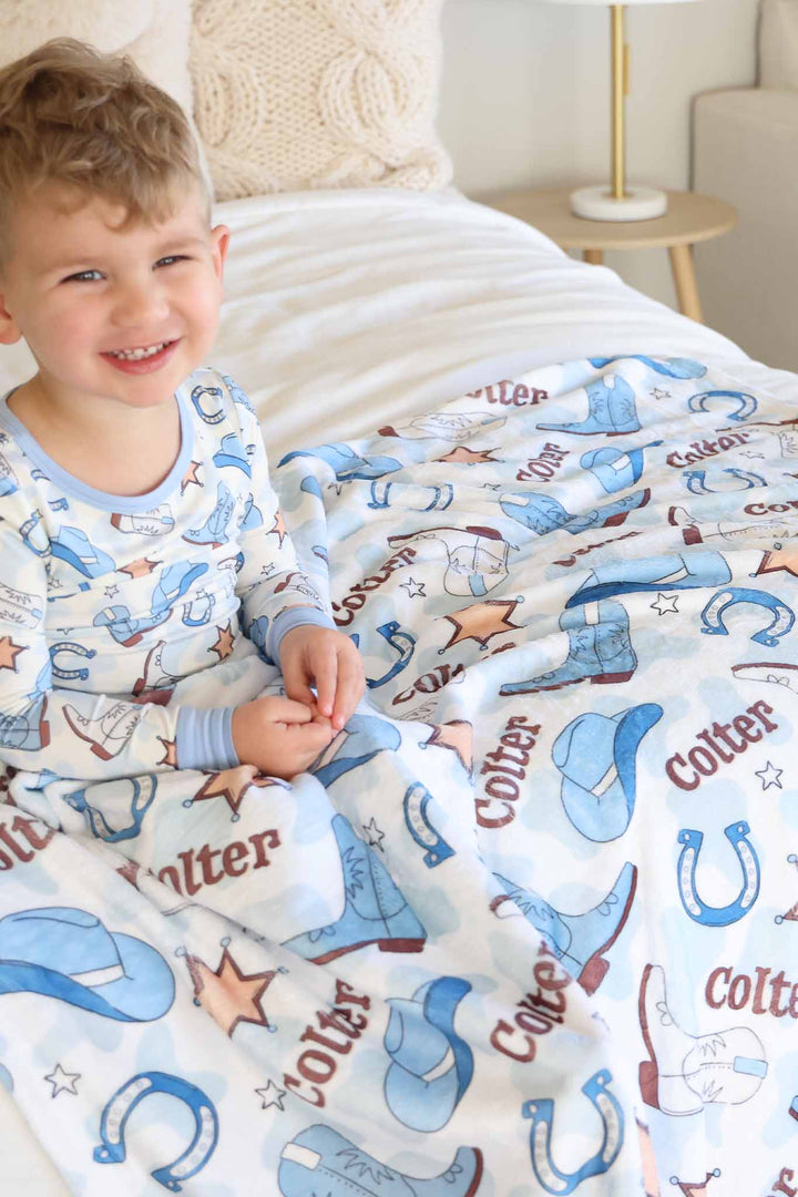 blue rodeo dreams personalized blanket for kids 