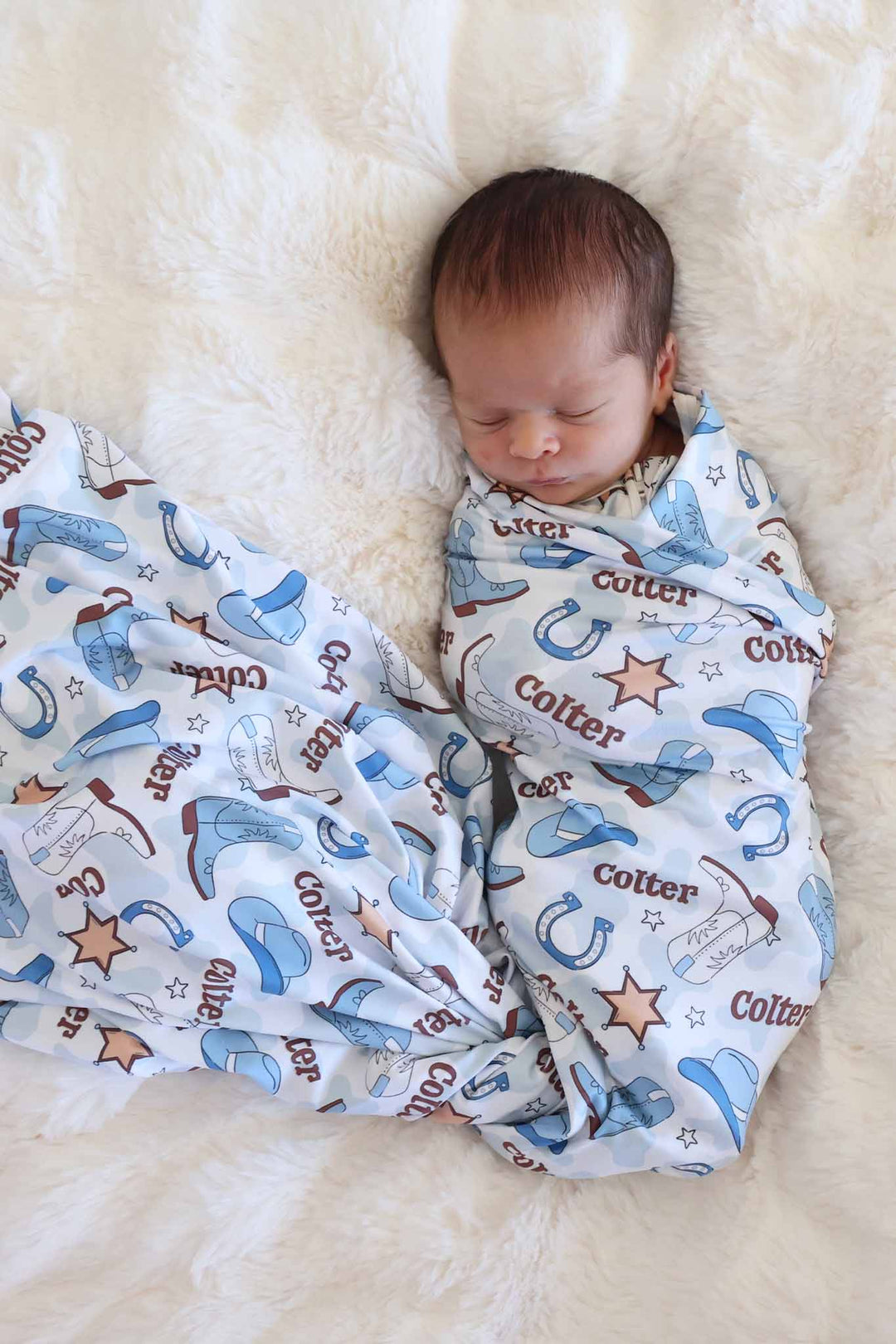 blue rodeo dreams personalized swaddle blanket for newborn boys 