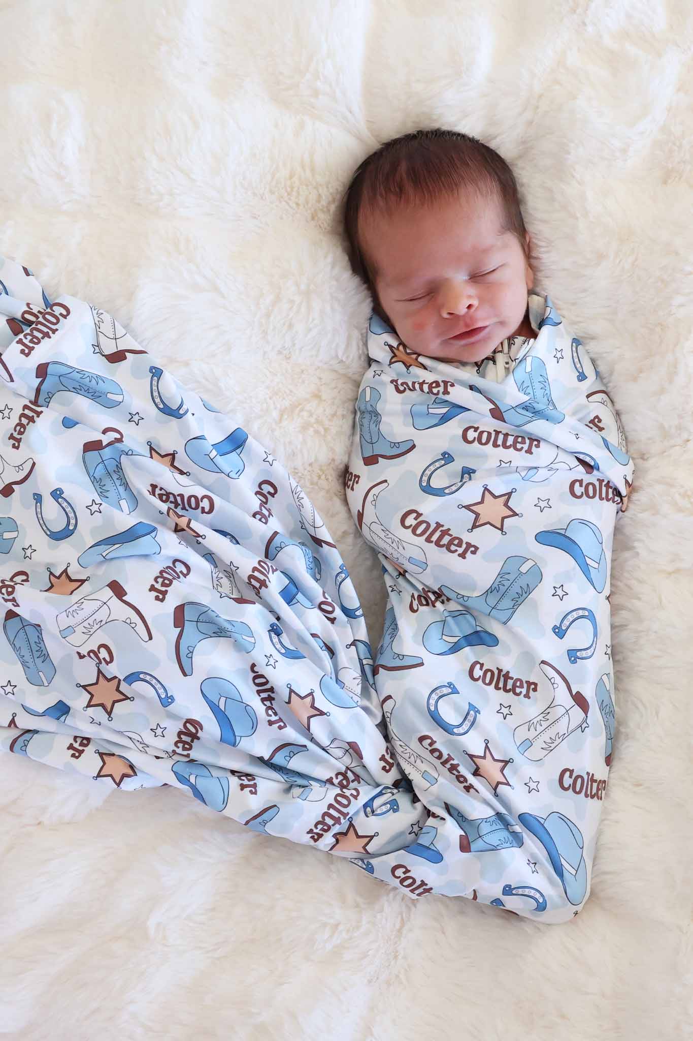 Rodeo Dreams Personalized Swaddle Blanket | Blue